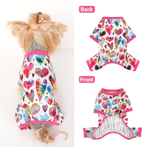 Dog Pajamas Small Sized Dogs Stretchable Summer Dog Clothes Pjs 4 Legs Girl Boy Cute Soft Puppy Outfits Doggie Cat Jammies Jumpsuit Sleeper for Pet (Love Heart / Large (Chest 17in ))