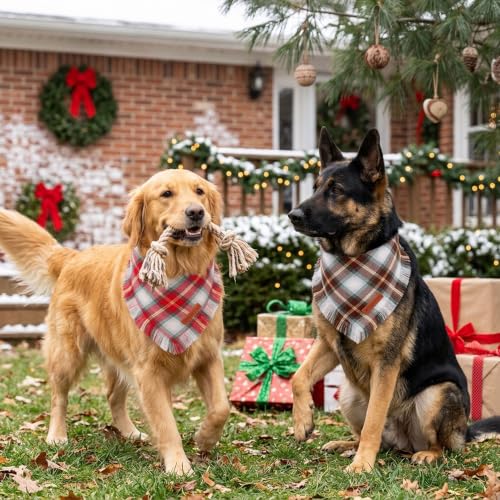 Plaid Christmas Dog Bandanas (X-Large / Red Brown Plaid)