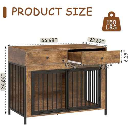 Large Dog Crate Furniture with 2 Drawers (vantage brown)