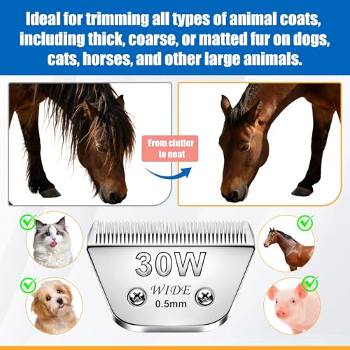 3Pack 30W Wide Blade Pet Grooming Clipper Blades (Silver/30W-3Pack)