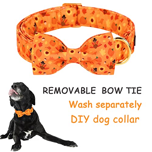 Halloween& Dog Collar with Bow Tie Pumpkin Cotton Collar Adjustable Puppy Collar Best Thanksgiving Gift for Small Medium Large Dogs (X-Small / Turkey&pumpkin)