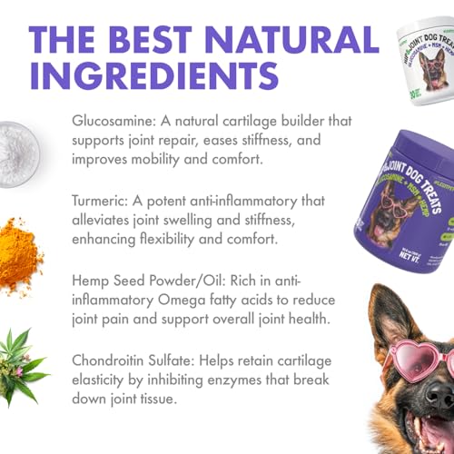 Hemp Hip & Joint Supplement for Dogs Soft Chews Made in USA Functional Glucosamine for Dogs Chondroitin MSM Turmeric Hemp Seed Oil Natural Pain Relief Mobility Advanced Joint 30 Treats (Hip&Joint / 30)