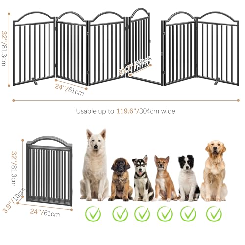 Metal No Assembly Freestanding Dog Gate with Door Walk Through (Black / 6 panels 144"W*32"H HFG)