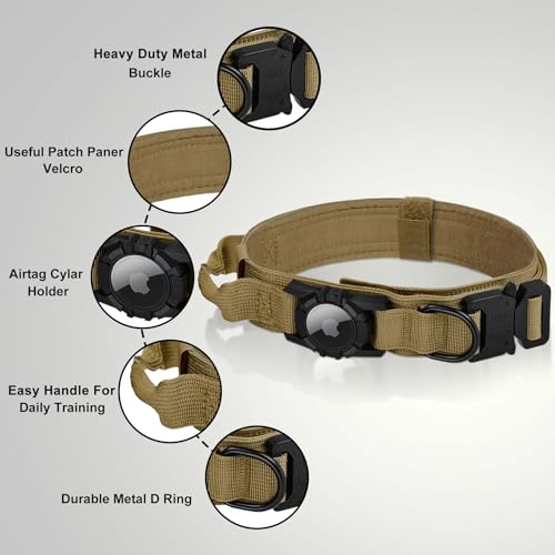 Tactical AirTag Dog Collar Leash Set (XL(19.5"-25") / Brown-SET)