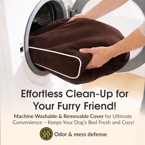 Orthopedic Memory Foam Dog Bed 7" Inch Thick Extra Large Dog Bed With Pillow Brown 50"x34"x10" Includes Waterproof Liner & Durable Removable Cover With Smart Design (Brown / XL - 50"x34"x10")