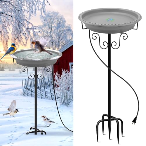 Heated Bird Bath for Outdoors Winter (Gray)