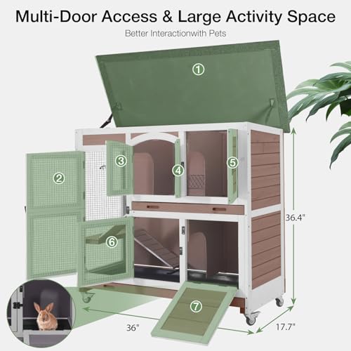47.2" Two Story Rabbit Hutch with Wheels (Brown-AIR06)