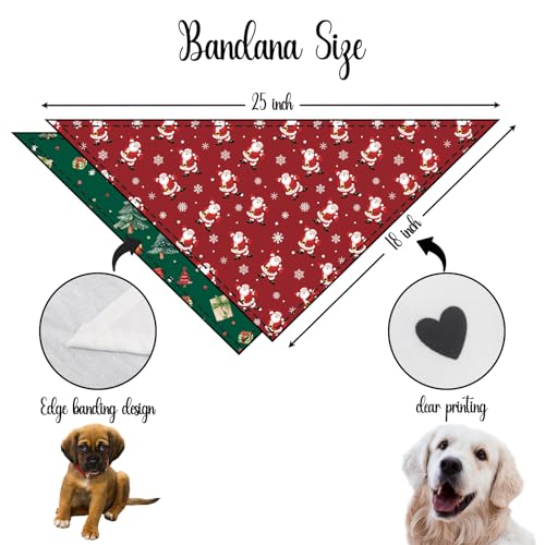 Christmas Dog Bandana 2 Pack Holiday Dog Bandana Christmas Tree Santa Claus Snowflakes Pet Scarf Accessories for Small Medium Dogs & Cats (A)