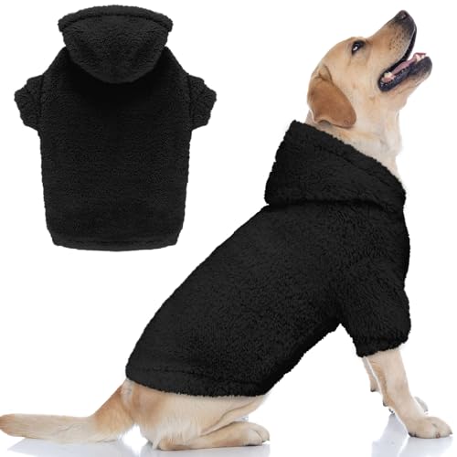 Fuzzy Dog Sweaters for Large Dogs Pet Hoodie Clothes Warm Soft Pet Coats Hooded Sweatshirt Dog Sweaters for Extra Large Dogs (X-Large / Black)