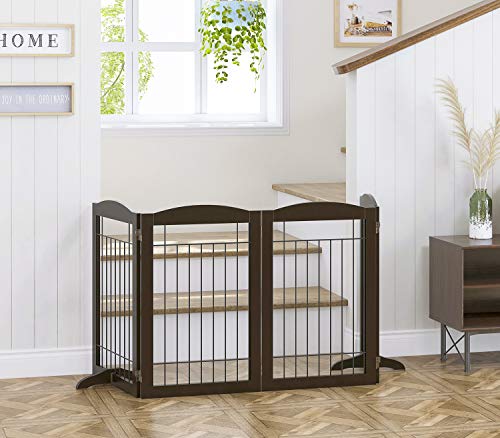 Free Standing Foldable Metal Pet Gate for Dog (Espresso / 【4 Panels】80"W x 30"H)