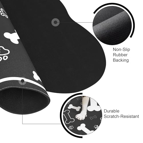 Dog Cat Food Mat (18"L x 12"W / Bone Shaped Black)