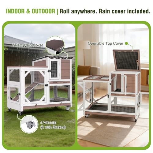 Wooden 2 Story Rabbit Hutch Indoor Outdoor (Brown / 39.3"L x 22.0"W x 36.8"H)
