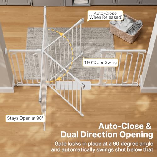 36.6 64 in Extra Wide Baby Gate for Stairs (White / 36.6-64"W x 30.5"H)