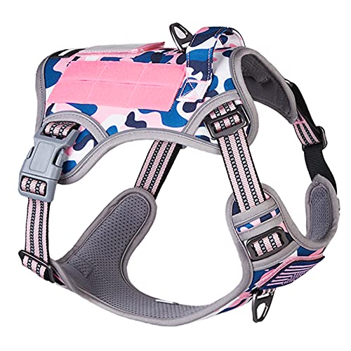 Tactical Dog Harness for Medium Dogs No Pull (Pink Camo / M(Neck:16-20", Chest:17-27"))