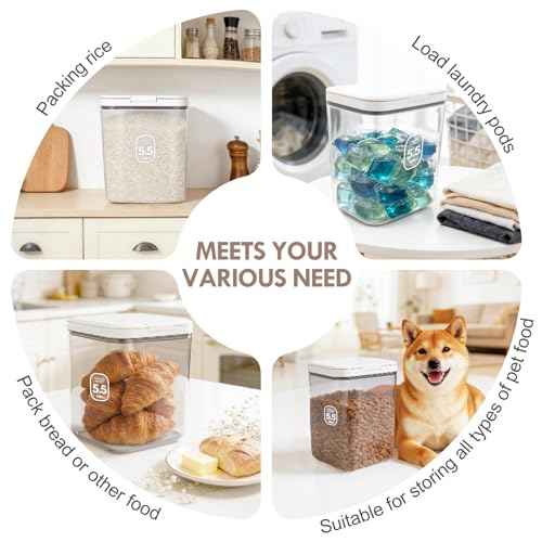 5-7Lbs/5.81Qt/5.5L Airtight Dog Cat Food Storage Container and Pet Storage Bin BPA-Free. PET Clear Stackable Dog Treat Containers for Pet Food/Rice/Dry/Cereals/Flour/Sugar/Bread (White-5.5L-C)