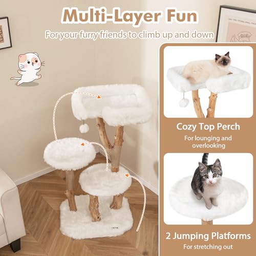 Solid Wood Cat Tree (44 Inch / White)