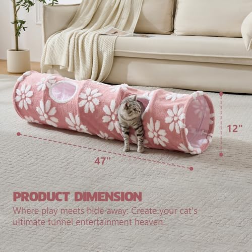 Straight Cat Tunnel for Indoor Cats 47"x12" (Pink Flower / Straight)