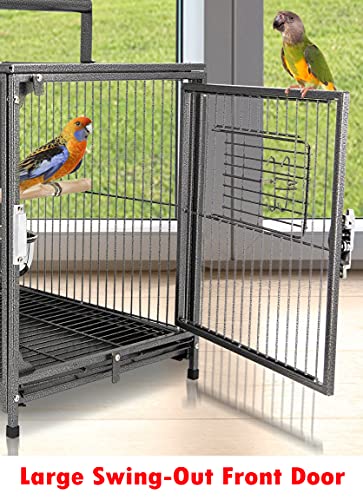 Deluxe Portable Wrought Iron Bird Travel Parrot Vet Carrier Cage (18" x 14" x 22"H / Black Vein)