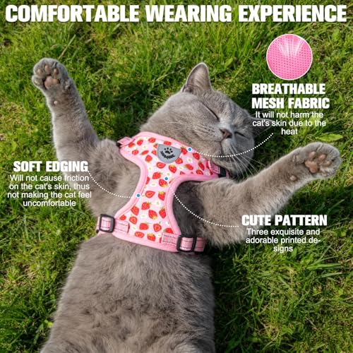 Escape Proof Cat Harness and Leash Set (Strawberry / Small)