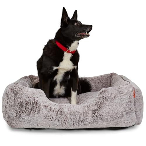Luxury Aesthetic Dog Bed for Large Dogs with Washable Cover (Light Grey / Large)