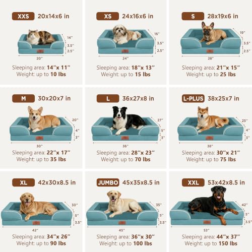 Waterproof Orthopedic Dog Bed for Extra Large Dogs (42.0"L x 30.0"W x 8.5"Th / Washed Blue)