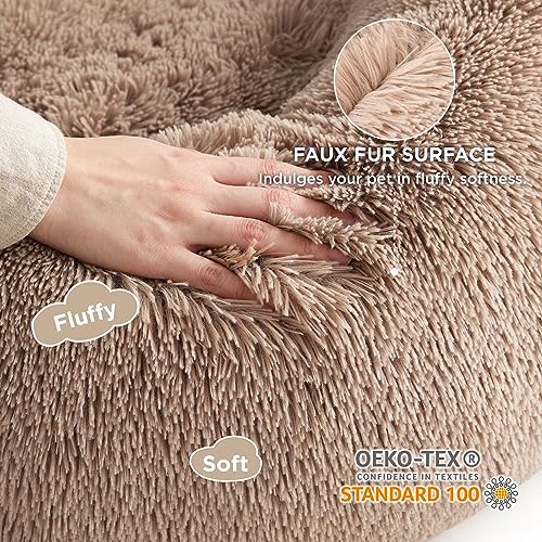 Calming Dog Beds Large Sized Dog Donut Washable Pet Bed (36"L x 36"W x 10"Th / Camel)