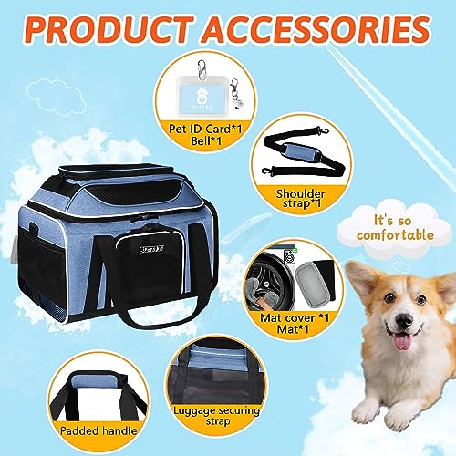 Top Expandable Small Pet Carrier 17"x11"x9.5" Airline Approved (17.0"L x 11.0"W x 9.5"H / Blue)