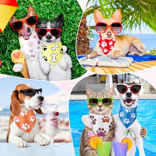 200 Pcs Paw Print Dog Bandanas Bulk (Yellow, Pink, Blue / Paw Prints)