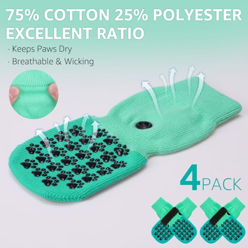 Anti Slip Dog Socks to Prevent Licking Paws for Hardwood Floors (Two Color-Green / Medium (4 Count))