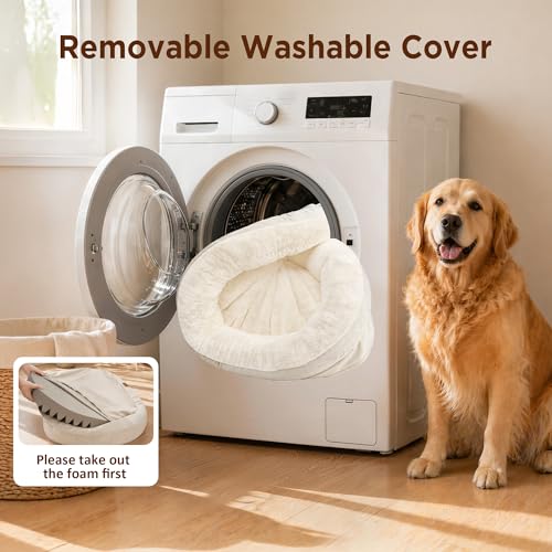Waterproof Orthopedic Dog Bed for Medium Dogs (Light Beige / 35"L x 25"W x 7"Th)