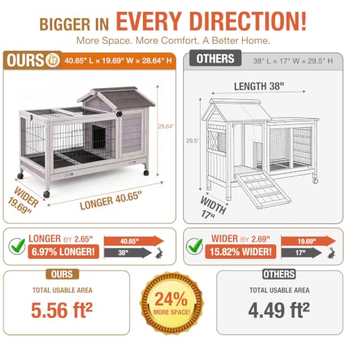 40.6" L Rabbit Hutch Indoor Outdoor Bunny Cage for 2