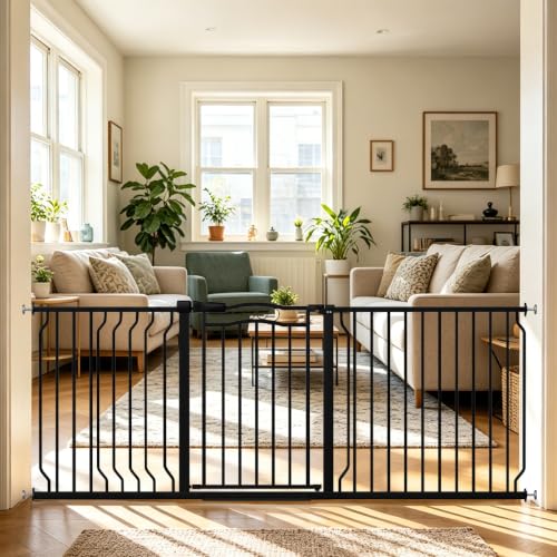 67.3 81.1" Extra Wide Baby Gate for Stairs No Drilling (Black / 72.0"-81.5")