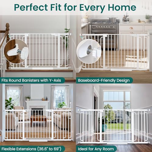 Extra Wide Baby Gate (White / 36.6"-69" W x 30.5" H)