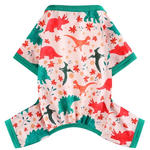 Dog Pajamas Small Sized Dogs Stretchable Summer Dog Clothes Pjs 4 Legs Girl Boy Cute Soft Puppy Outfits Doggie Cat Jammies Jumpsuit Sleeper for Pet (Dinosaur / Large (Chest 17in ))