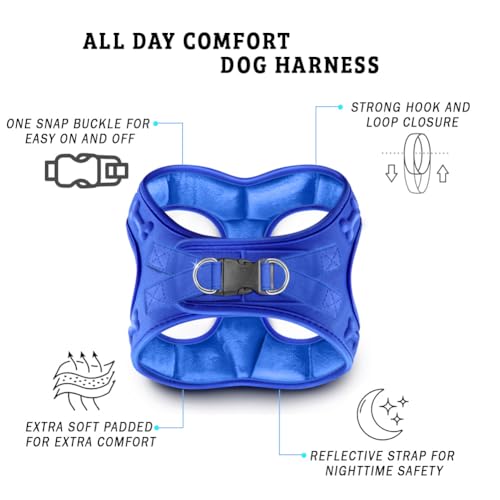 Comfort Fit Dog Harness Step in No Pull Harness for Medium Small Large Sized Dogs Soft Padded No Escape Harness Adjustable Easy Buckle Leash Attachment D (M (Chest 17"-18.5") / Blue Plush)