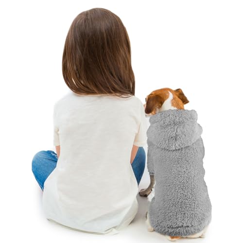 Fuzzy Dog Sweaters for Small Dogs Dog Hoodie Soft Double (Small / Grey)