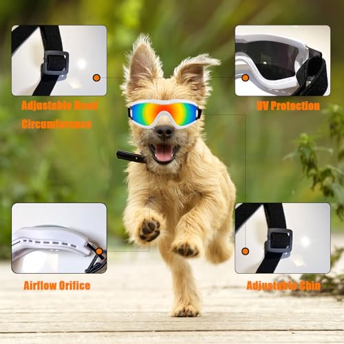 Dog Goggles Small Breed Dog Sunglasses Doggy UV Protection Glasses (White Frame Red Lens)