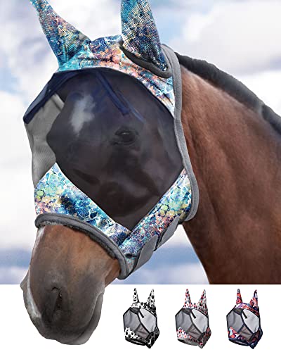 LumiVista Horse Fly Mask Standard with Ears UV Protection for Horse Pastel Mix M Cob (Pastel Mix / Cob (Medium))