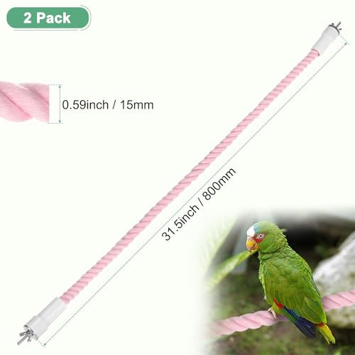 2 Pack Rope Perches for Bird Cages (Pink / 31.5 in)