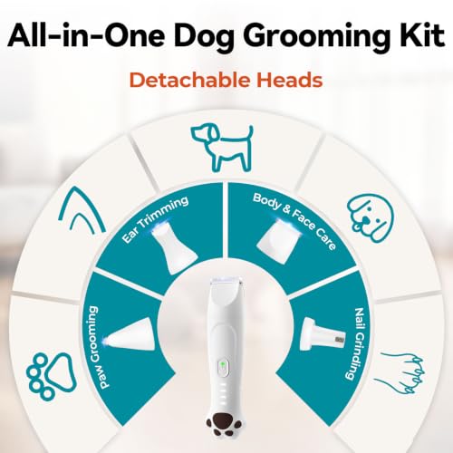 4-in-1 Dog Clippers for Grooming Kit - 45dB Quiet 150-Min Run Non-Slip Grip (White)