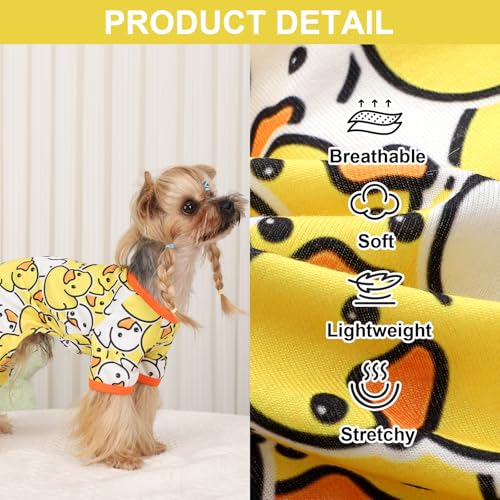 Dog Pajamas Pjs Spring Summer Dog Clothes for Small Dogs Girl (Duck Yellow / Medium(6-9lb ))