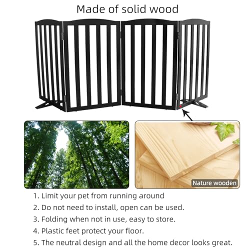 Foldable Freestanding Indoor Dog Gate for House Wood Long Pet Gates Dog Fence for Stairs Puppy Gates for Hallways (Black / 【4 Panels】80''w X 32''h)