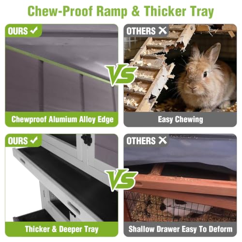 2 Story Rabbit Hutch on Wheels Indoor Outdoor Bunny Cage with Run (Gray-Small)