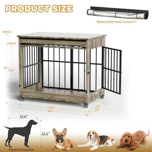 38" Dog Crate Furniture (Greige / 38.6"L x 25.6"W x 33.1"H)