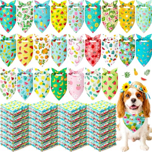 200 Pcs Summer Hawaiian Dog Bandanas Bulk (Bright Color / Summer)