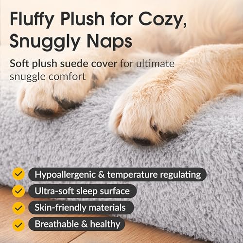Orthopedic Memory Foam Dog Bed 7" Inch Thick Extra Large Dog Bed with Pillow Fluffy Grey 50"x34"x10" Includes Waterproof Liner & Durable Removable Cover with Smart Design (Grey - Fluffy / XL - 50"x34"x10")