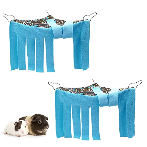 Guinea Pig Hideout Hideaway Corner Fleece Toys Cage Accessories (Blue+Blue)