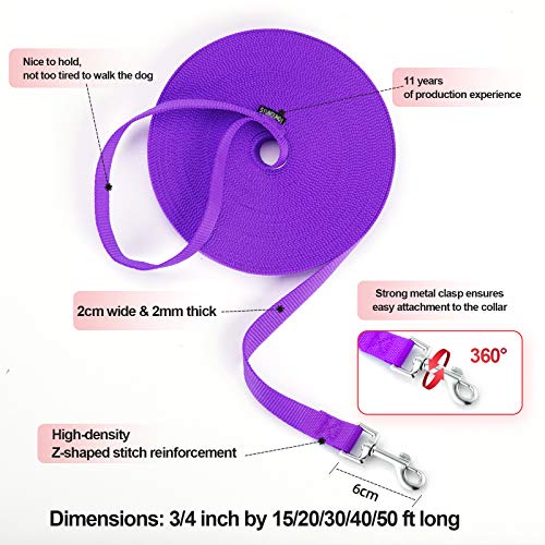 Dog Puppy Obedience Recall Training Agility Lead (Purple / 20 Feet)