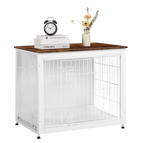 32.5" Dog Crate Furniture with Cushion (White+Rustic Brown / 32.5"L x 21.9"W x 25.6"H)