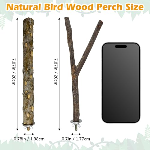 8 PCS Natural Bird Wood Perch Parakeet Standing Toy Sticks Parrot Paw Grinding Branches Cockatiels Cage Chewable Accessories for Conures Macaws Finches